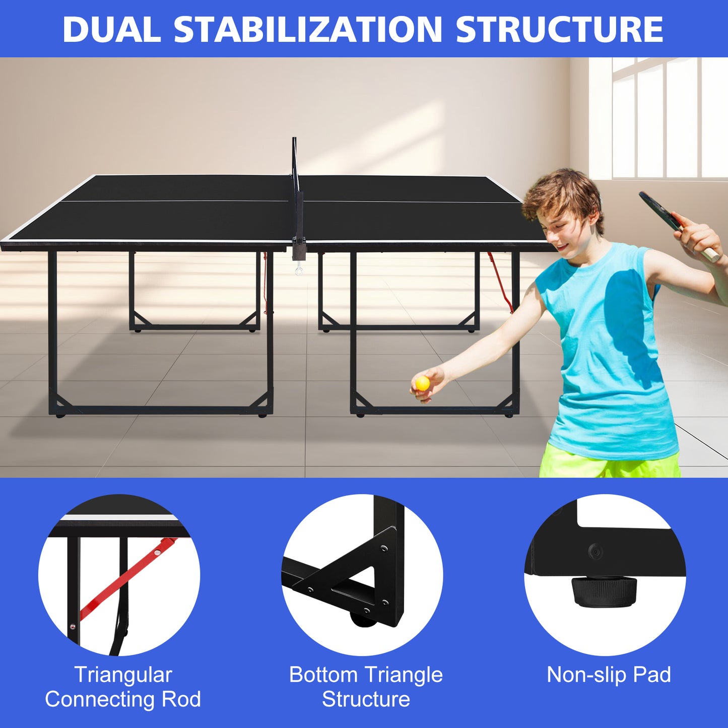 Mid-Size Foldable Table Tennis Table Set - Black