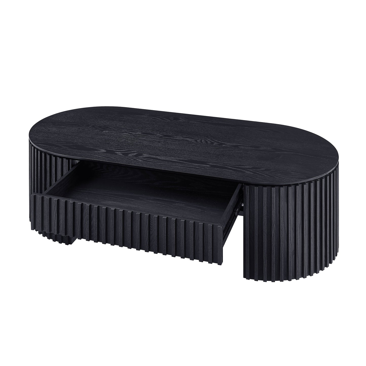 Oval Wood Coffee Table with Drawer - Mid Century Modern - Black