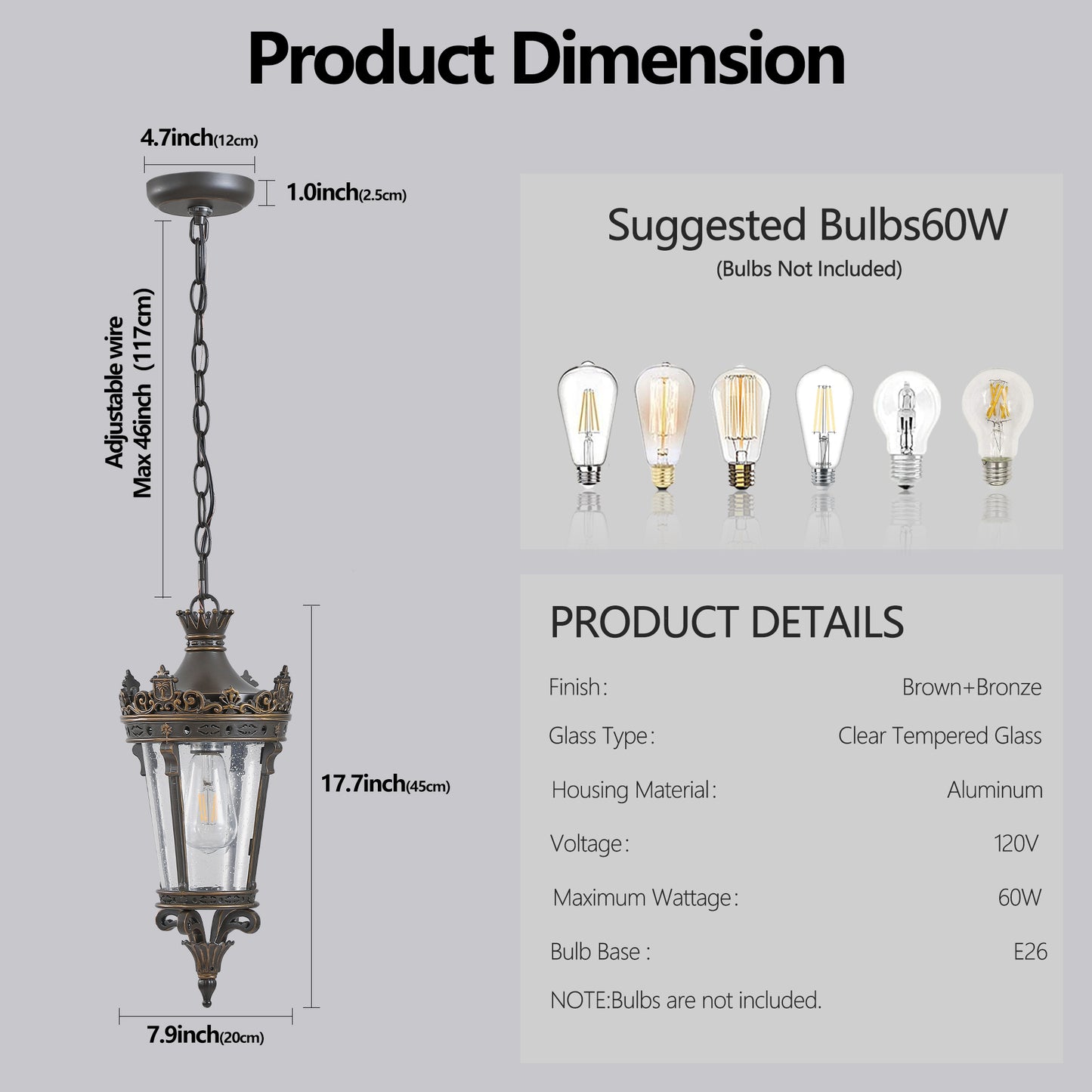 Vintage Outdoor Pendant Lantern - Waterproof Crown Design