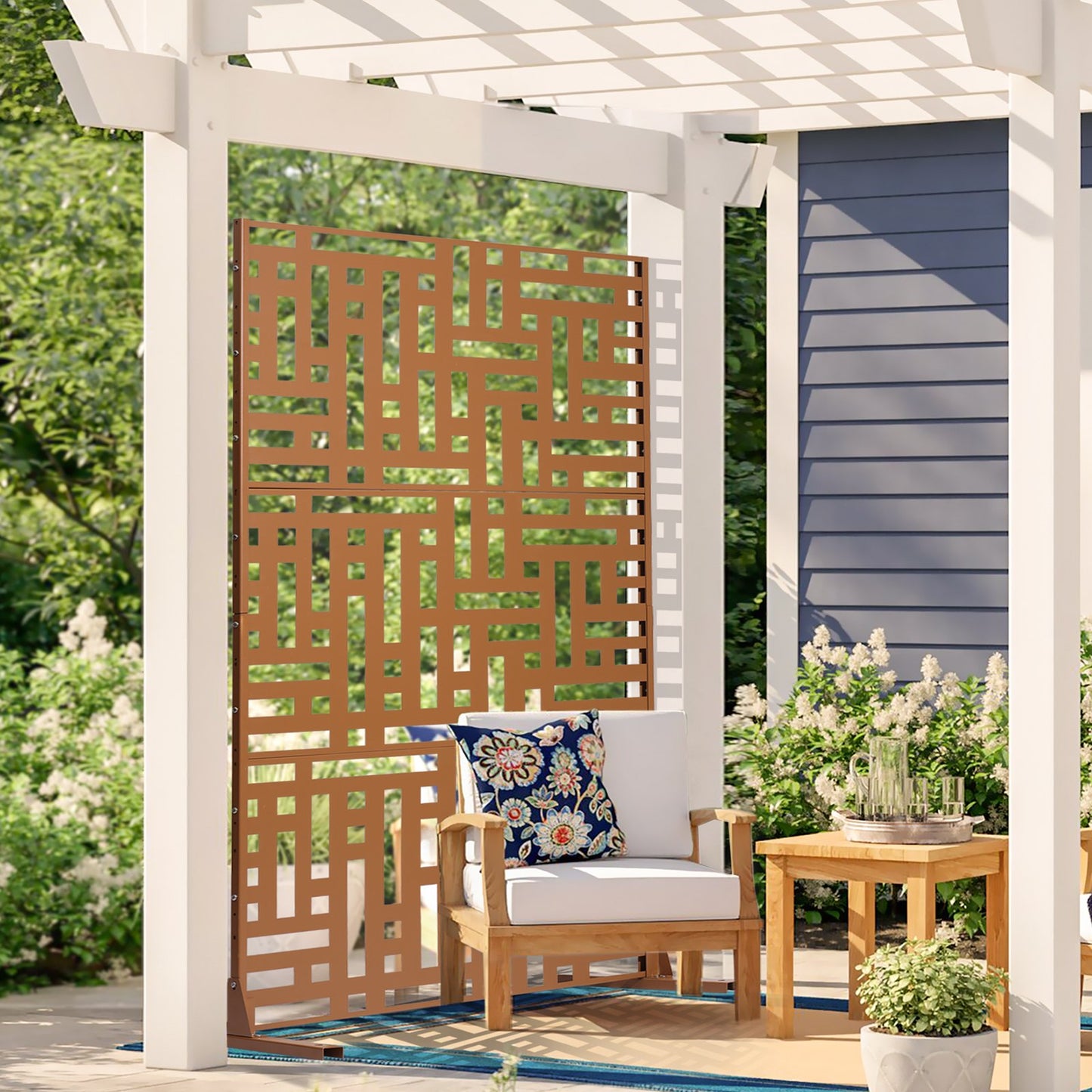 Outdoor Metal Privacy Screen 47x76 Inches for Patio Garden Brown