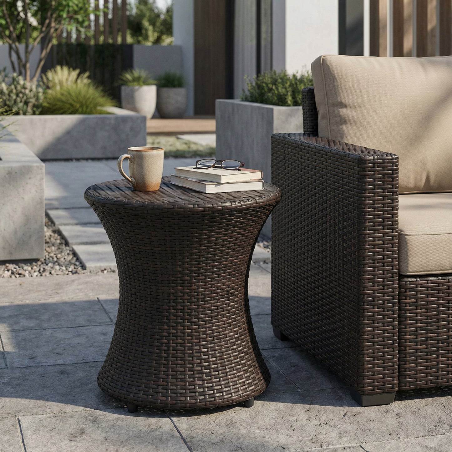 19" Kono Hourglass End Table - Brown Multi Wicker