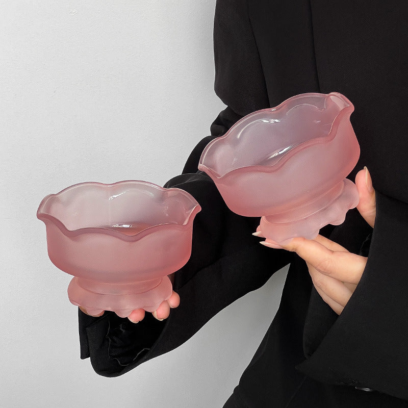 Pink Flowered Glass Dessert Cup - High Footed, 250ML, Set of 1 or 2