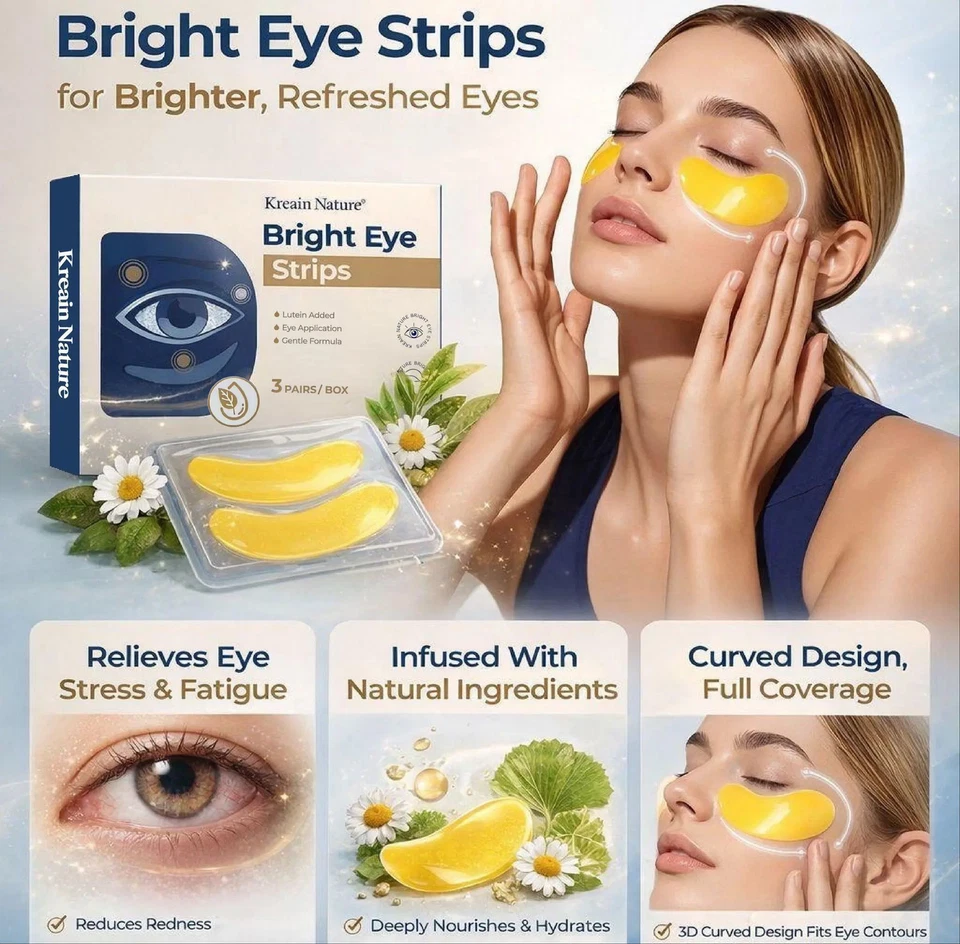 Brightening Vegan Eye Strips with Lutein - 3 Pairs for Dark Circles & Puffiness