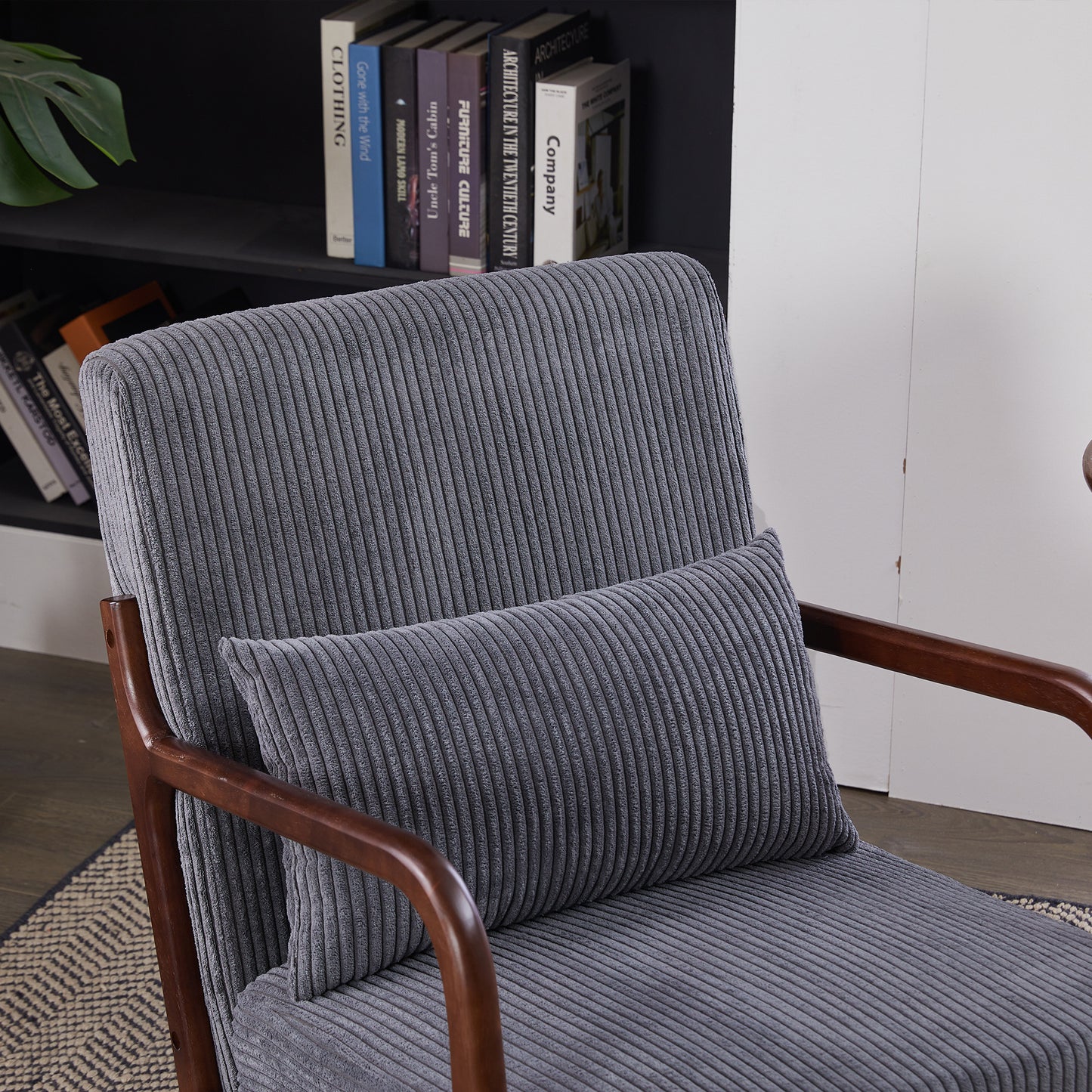 Mid-Century Modern Accent Chair - Antique Dark Grey Upholstered Armchair