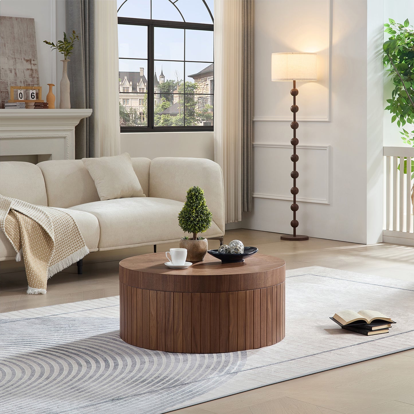 Modern Round Coffee Table With Storage Accent Tea For Living Room