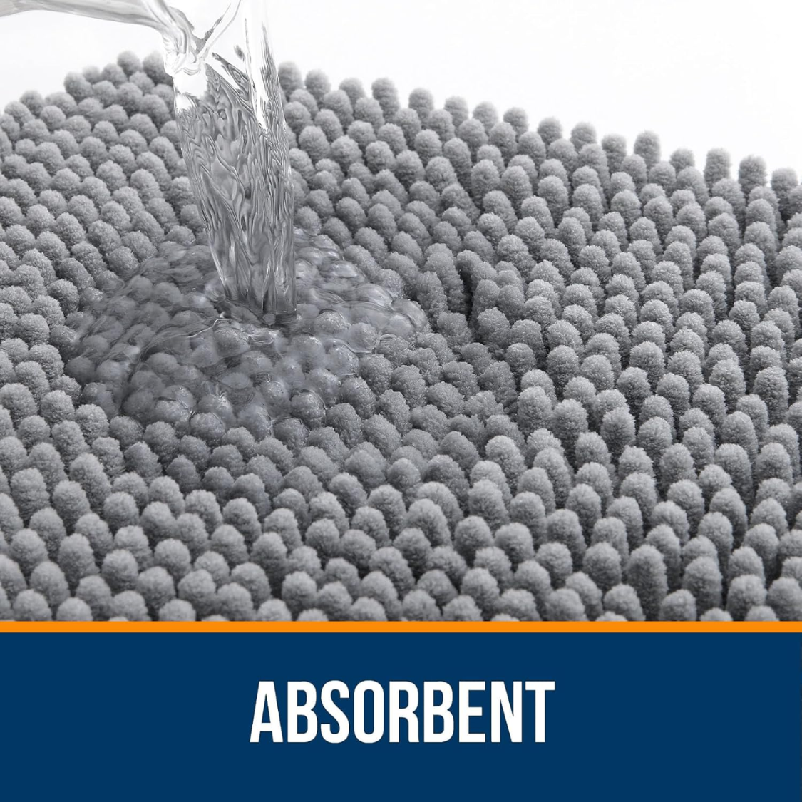 Extra Soft Chenille Bath Rug - Quick Dry, Machine Washable, Grey