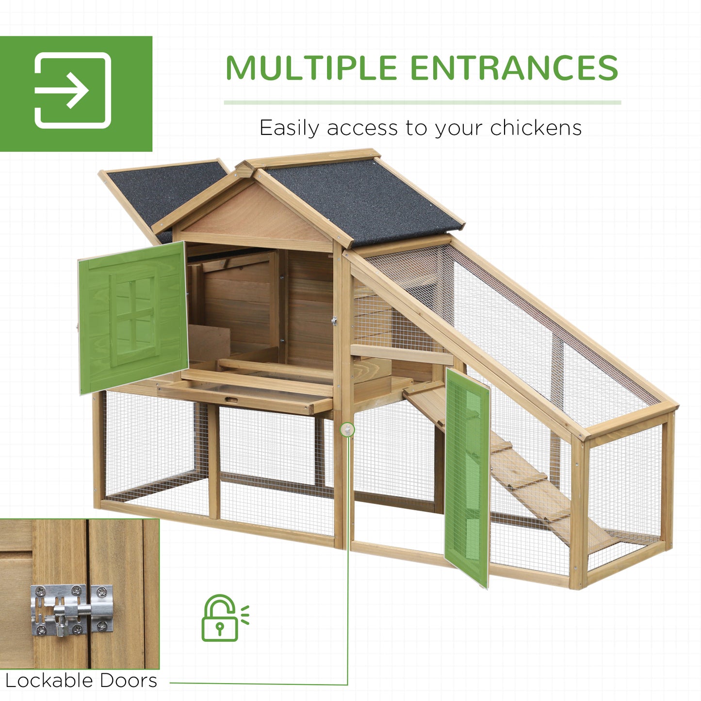 69-Inch Wooden Chicken Coop with Ramp Nesting Box Ventilated Window & Tray