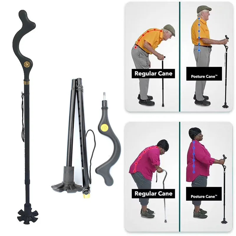 Adjustable Height Posture Cane - Ergonomic Walking Stick