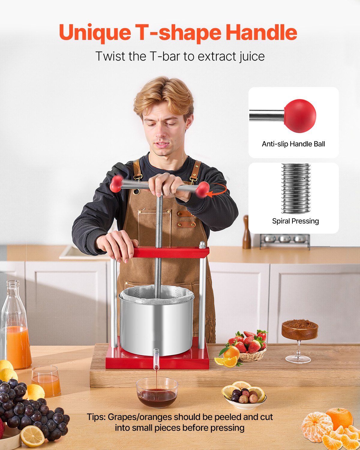 Manual Fruit Wine Press - 1.6 Gallon Stainless Steel Juicer
