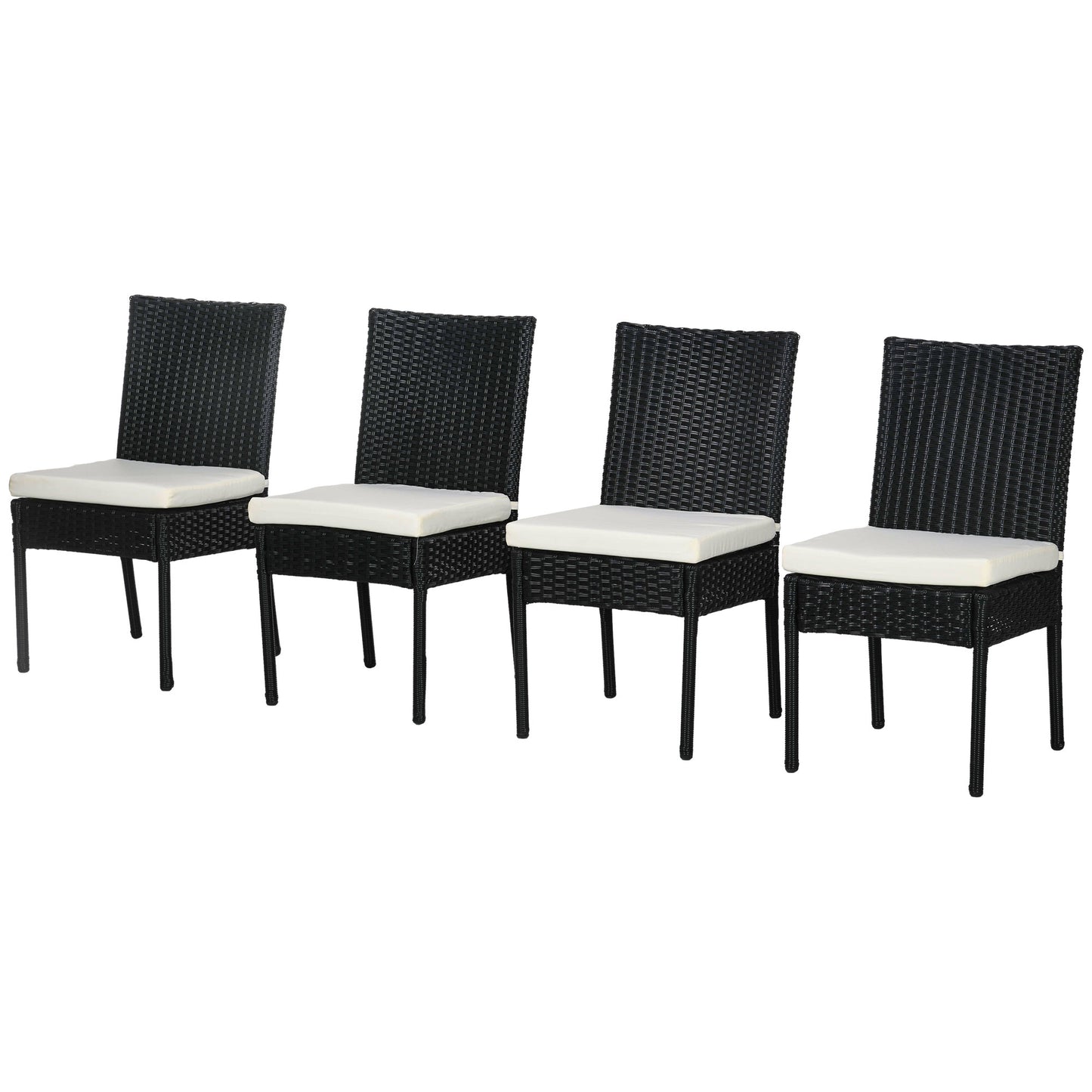 4-Piece Black Rattan Outdoor Dining Chair Set with Cushions