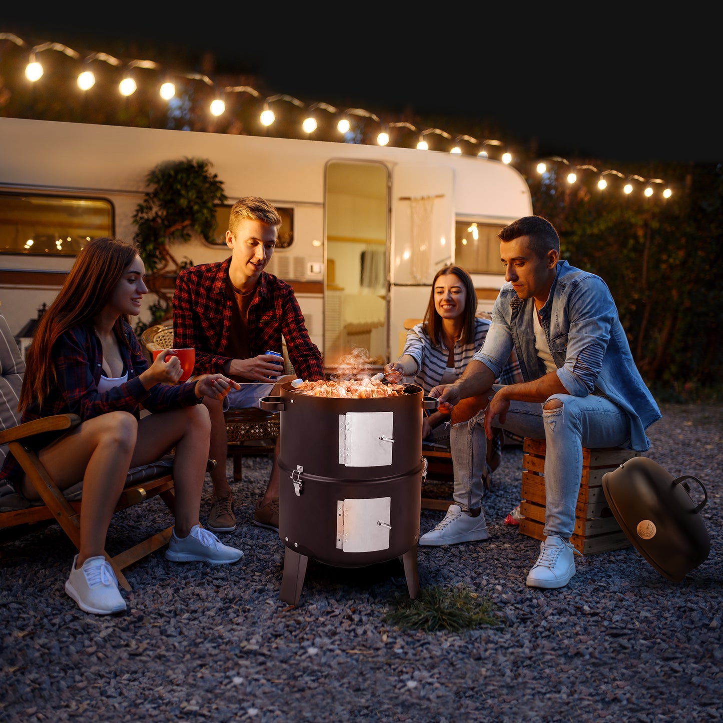 Vertical Charcoal Smoker 18.5 Inch Heavy Duty Portable Outdoor Grill with Thermometer