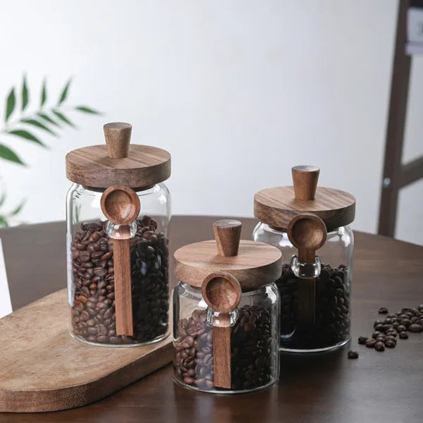 3-Pack Glass Storage Jars with Spoons - Snack, Tea, Seasoning