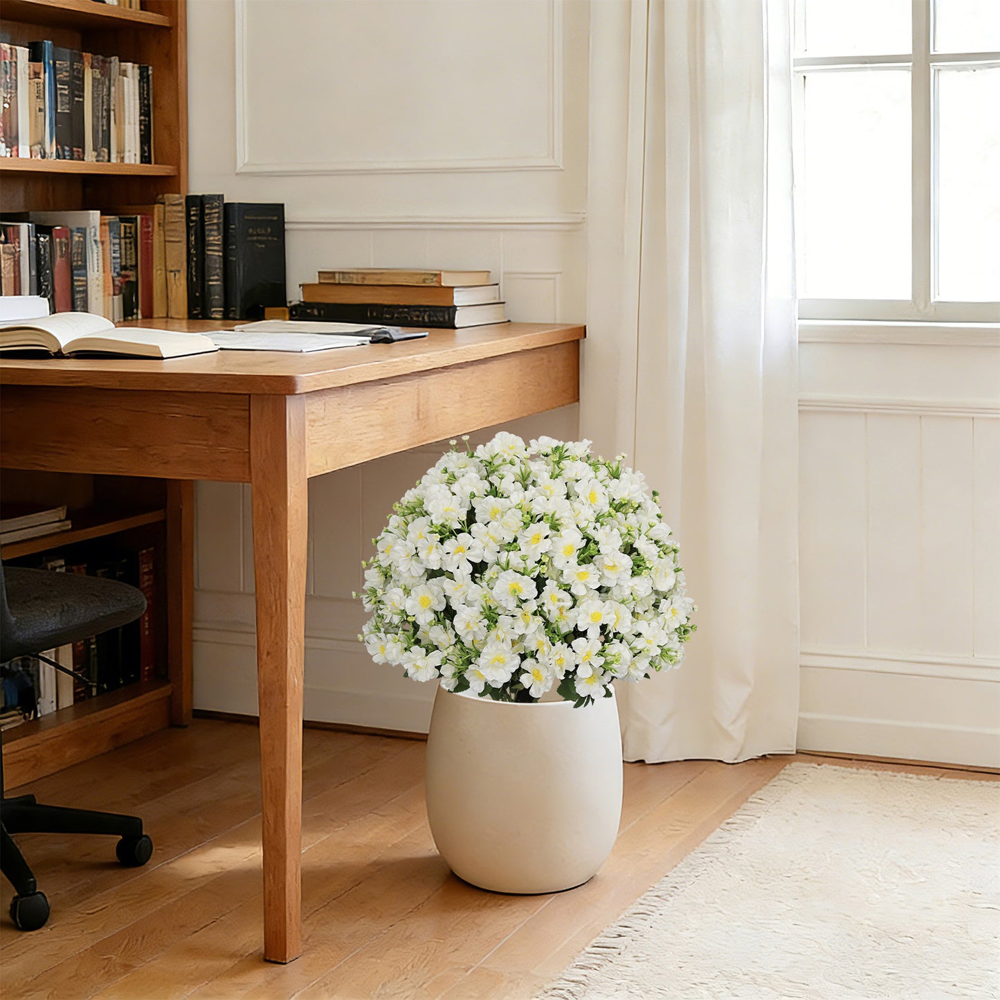 24-Inch Faux Flower Snow Lotus Potted Plant - UV-Resistant Decor