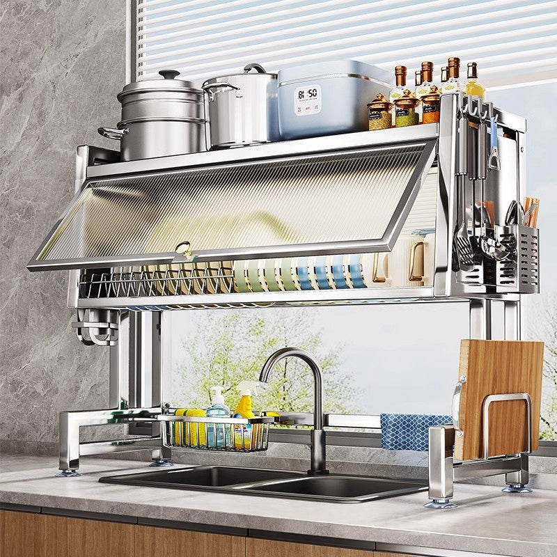 Stainless Steel Kitchen Sink Rack with Draining Set & Hooks - Multiple Sizes