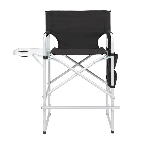 Round Director's Chair - Silver White Iron Pipe with Black Cloth, 103x60x49.9cm, 120kg Capacity