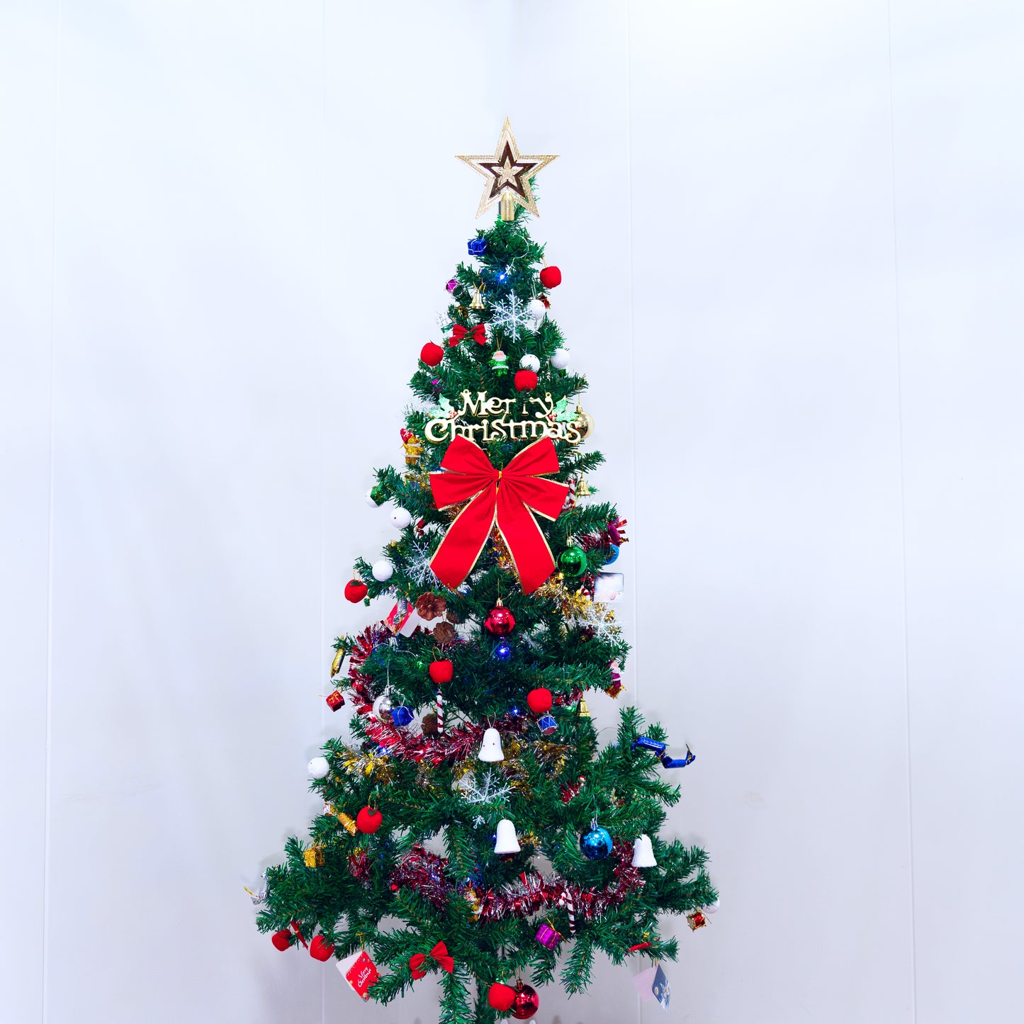 6ft Artificial Christmas Tree with LED Lights, 195 Pendants & Skirt