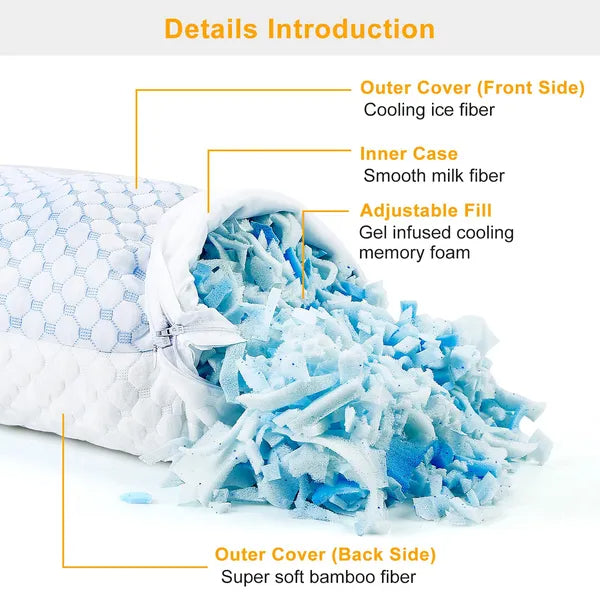 Cooling Memory Foam Pillow - Adjustable Height & Double-Sided King Size