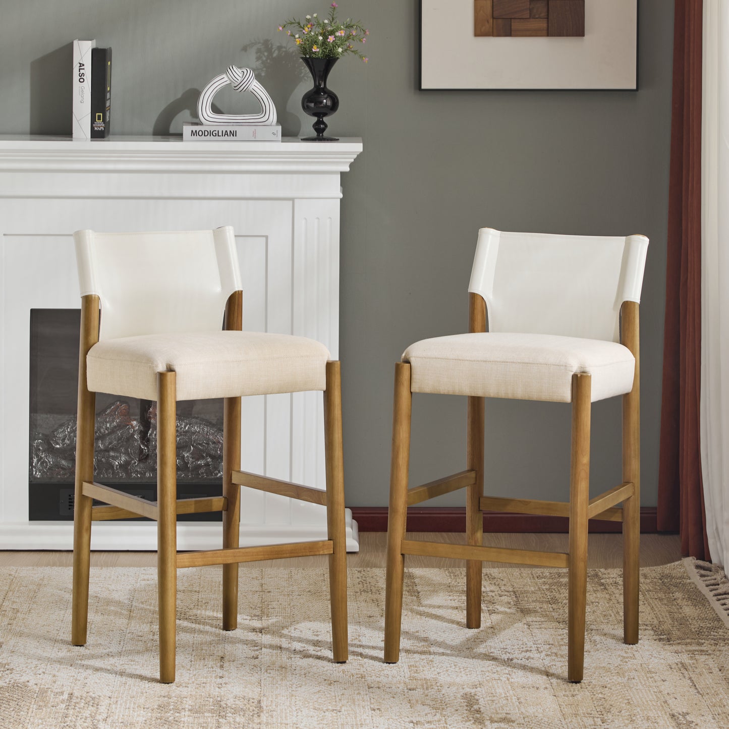 28.5, Modern Solid Wood Bar Stool With Polyester Cushion - Minimalist