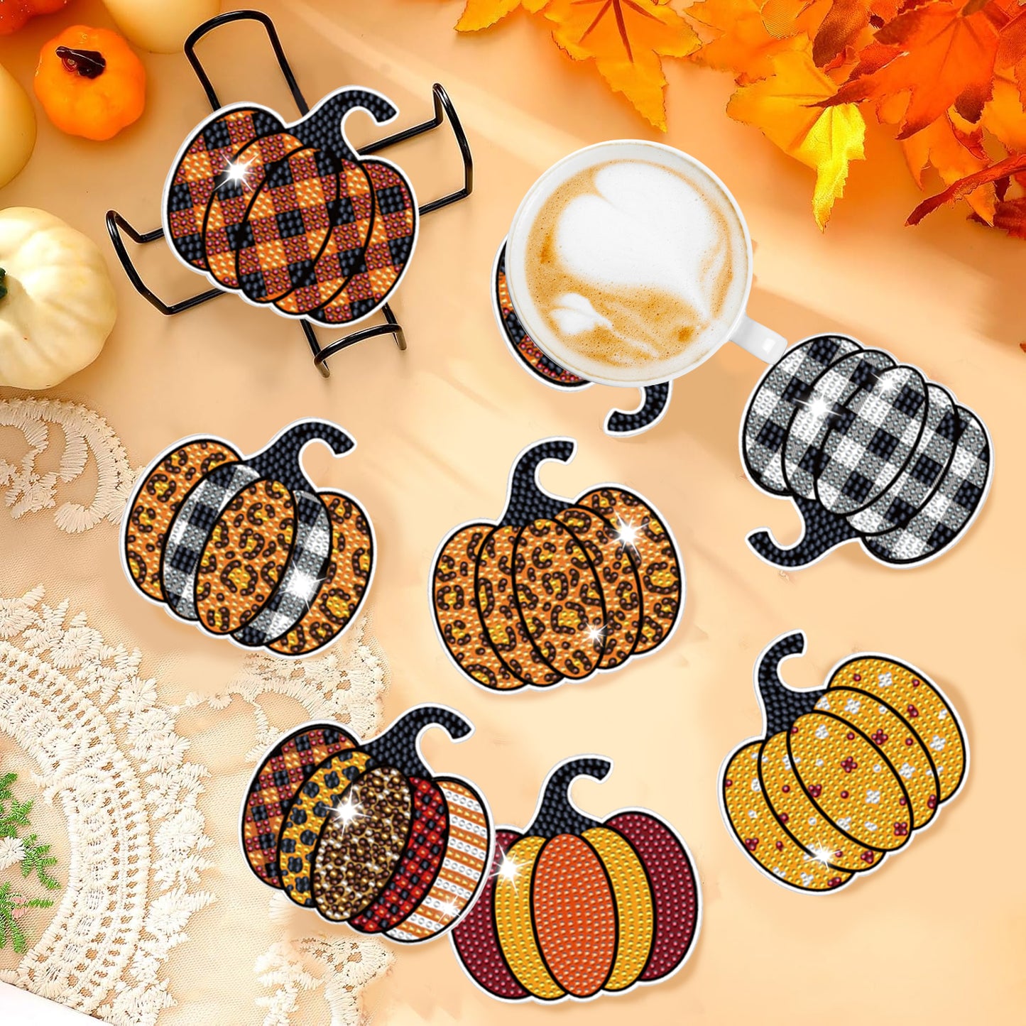8-Piece Fall Pumpkin Coaster Set - Multi-Color Acrylic