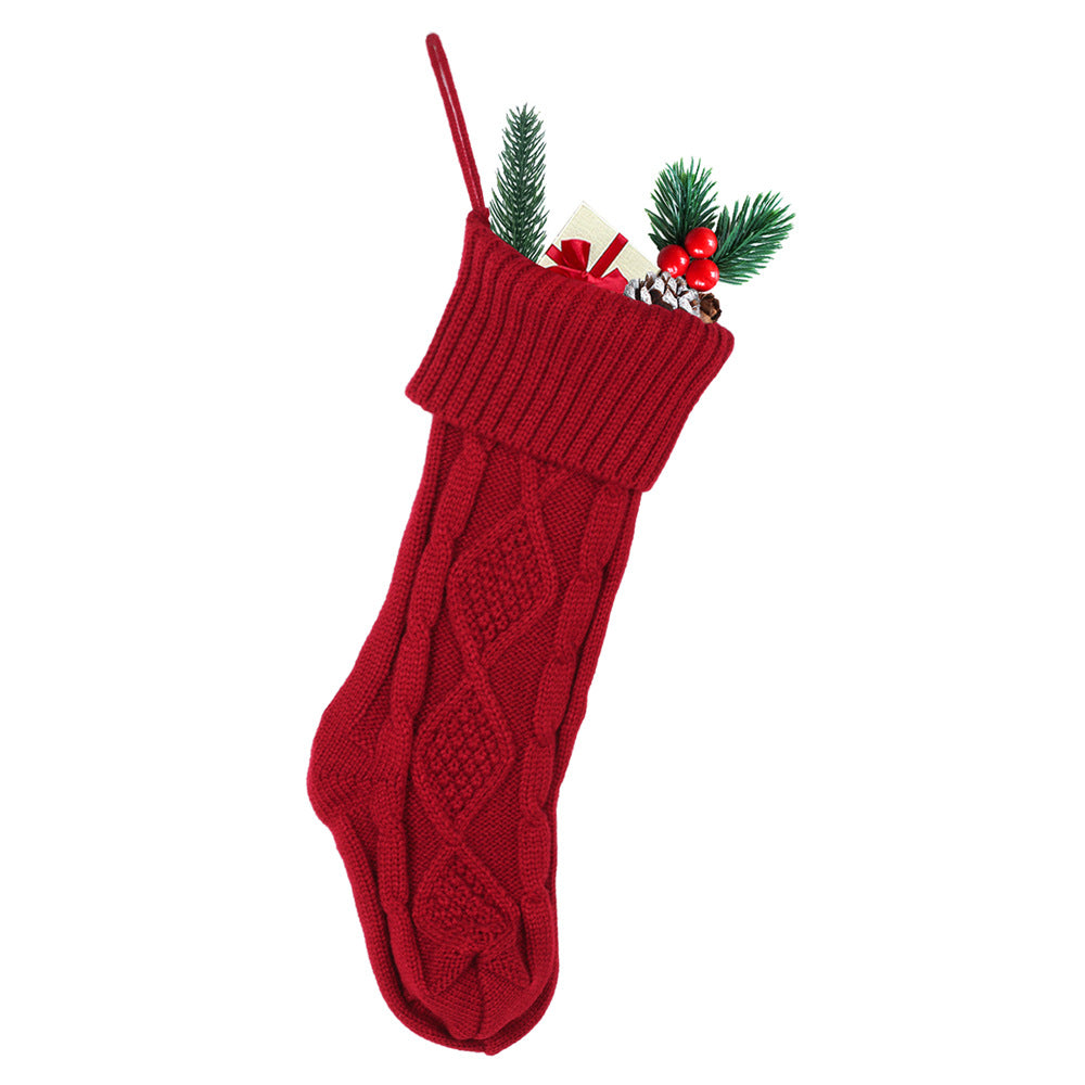Large Christmas Gift Bag 46CM Wool Knitted Socks Scene Decor - Holiday Ornament