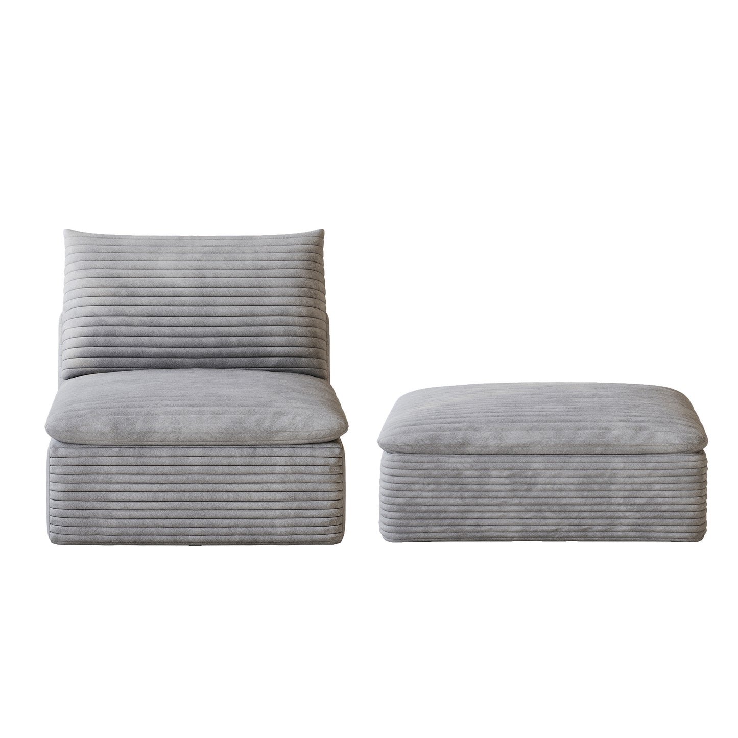 Modular Middle Seat with Ottoman - Grey Fabric