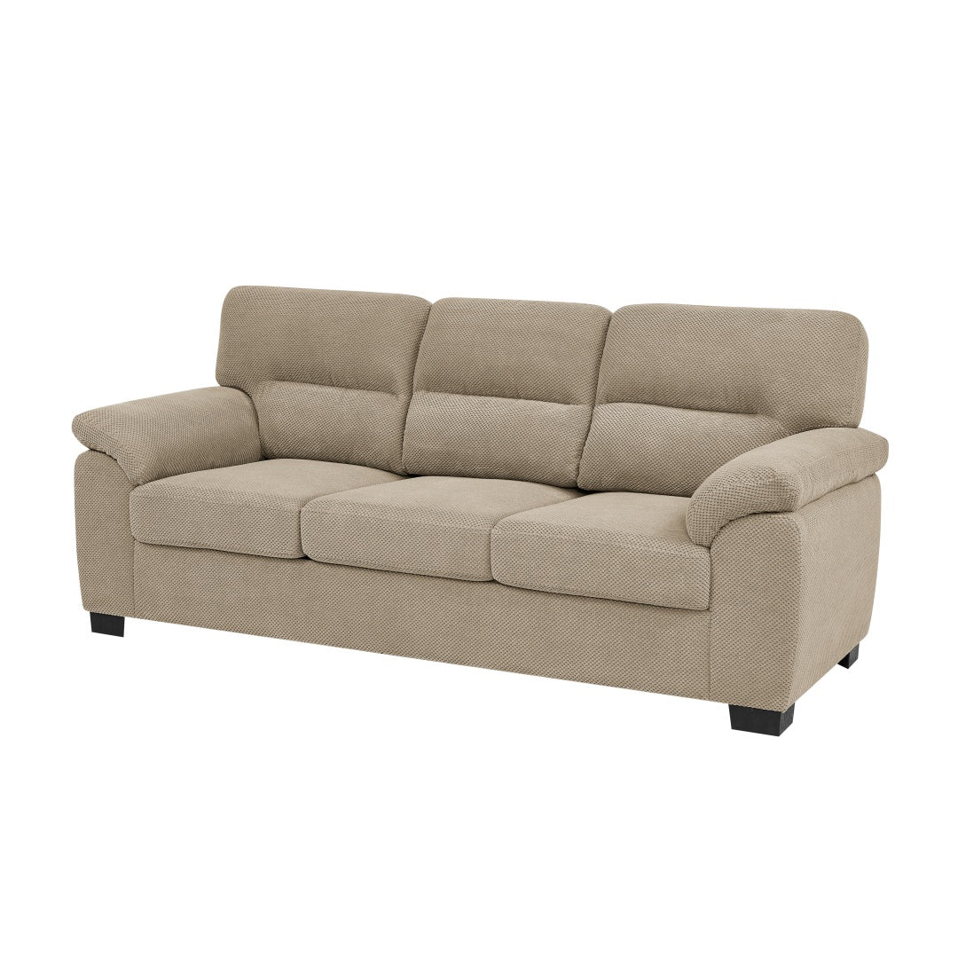 Modern 3-Seater Sofa - Upholstered Textured Fabric Couch - Camel