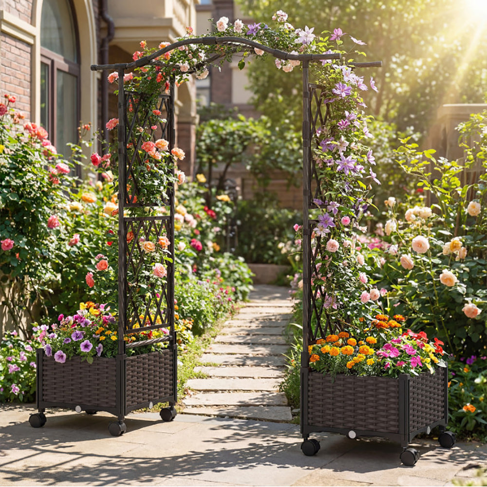 5 FT Self-Watering Planter Box with Trellis & Roof - Brown