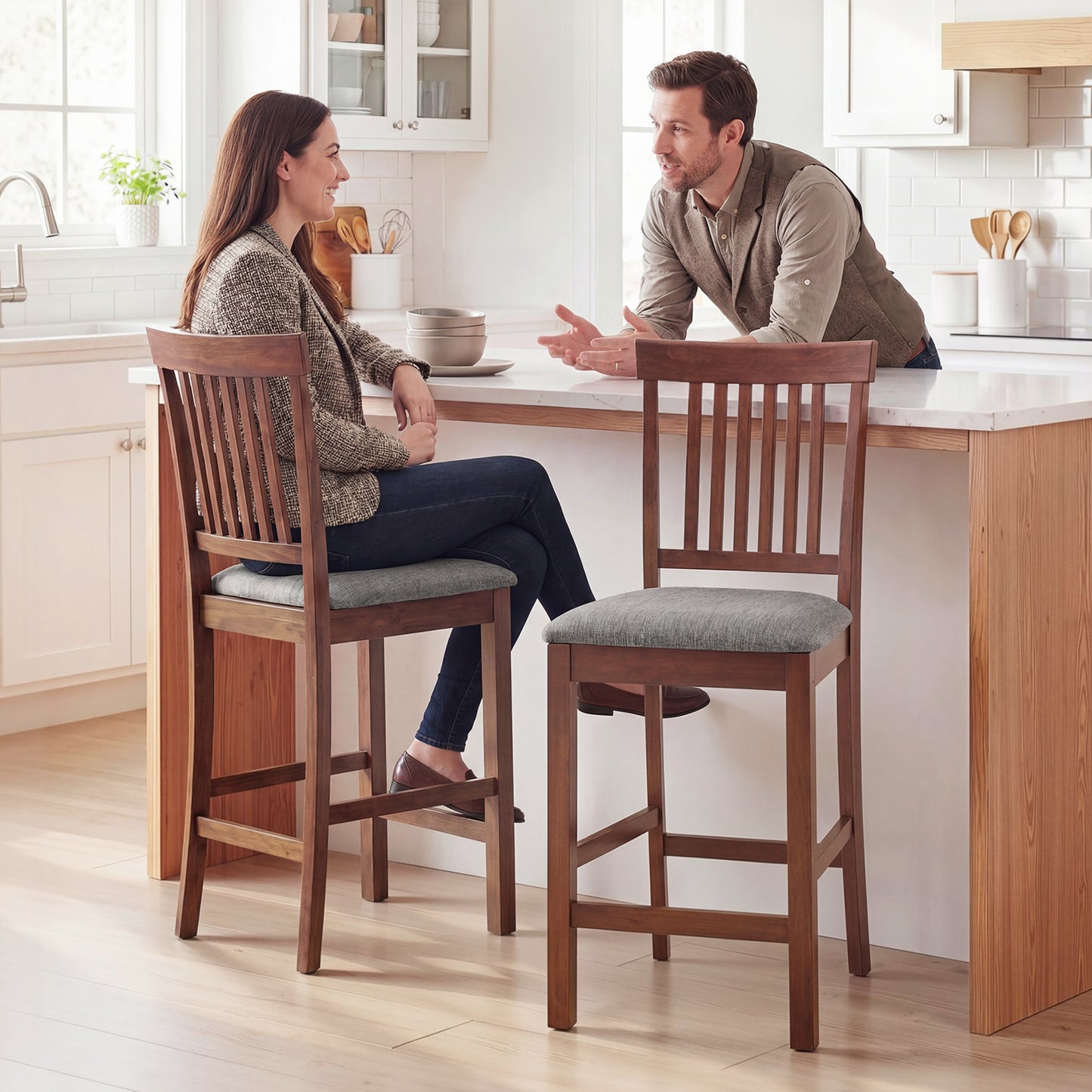 Counter Height Bar Stools with Padded Seat, High Back Kitchen Chairs