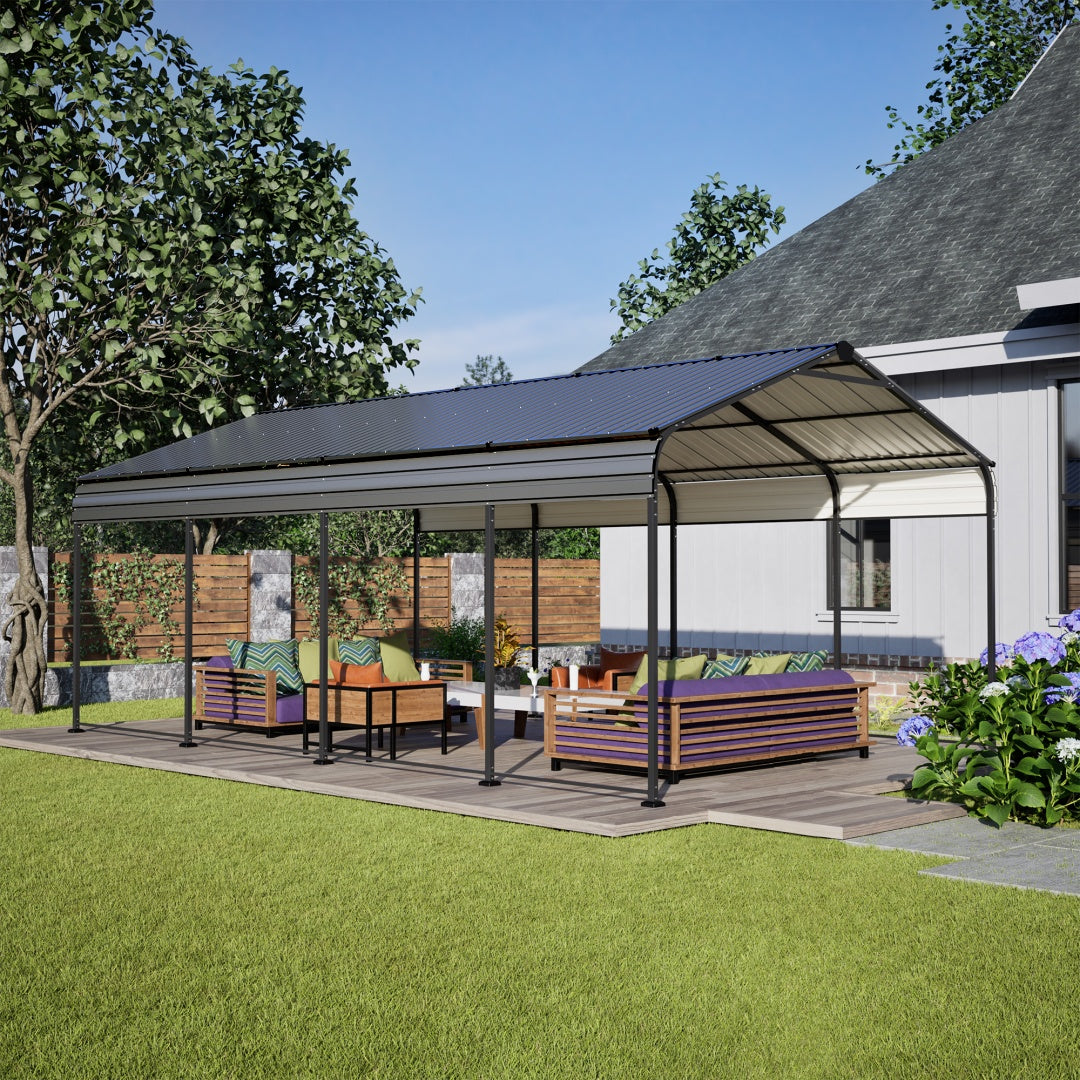 Heavy Duty Galvanized Steel Carport Canopy with Waterproof Roof - Large Capacity Shelter