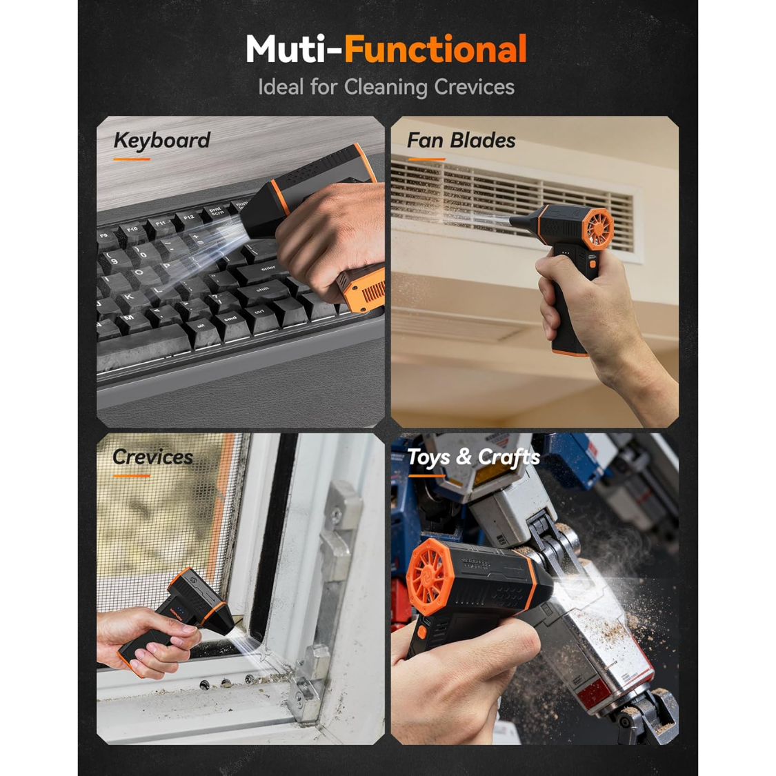 Mini Compressed Air Duster 110,000 RPM, 3-Gear Adjustable, Fast Charging for Electronics & Home