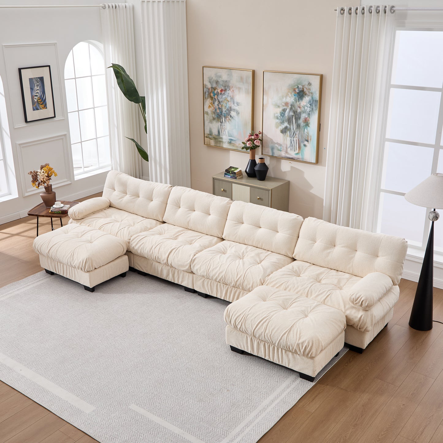 U Shaped Modular Sectional Sofa - Comfy Cloud Couch with 6 Pillows