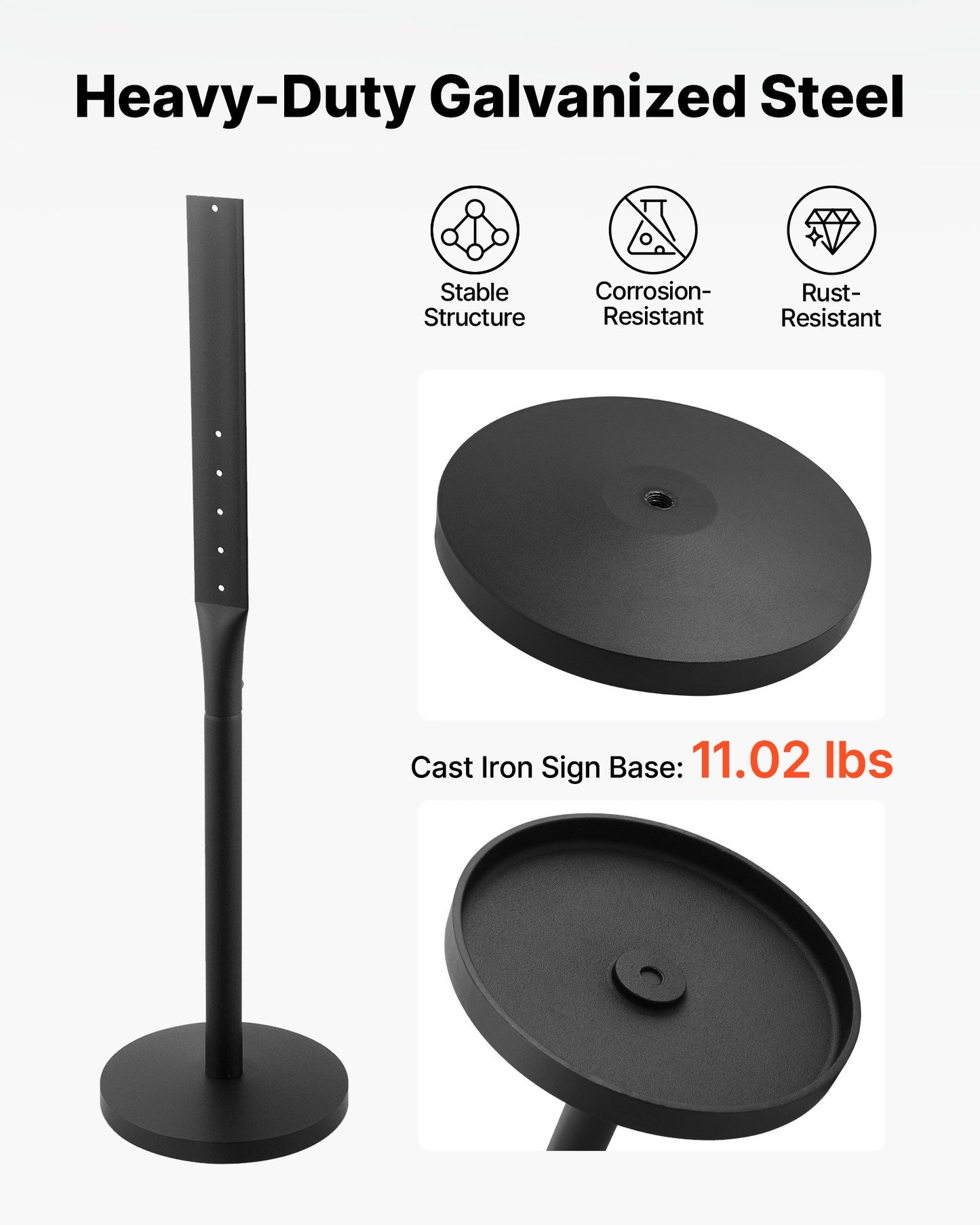 Portable Metal Sign Post Kit - 4 Ft Tall, Heavy Duty Base for Indoor & Outdoor Parking & Warning Signs