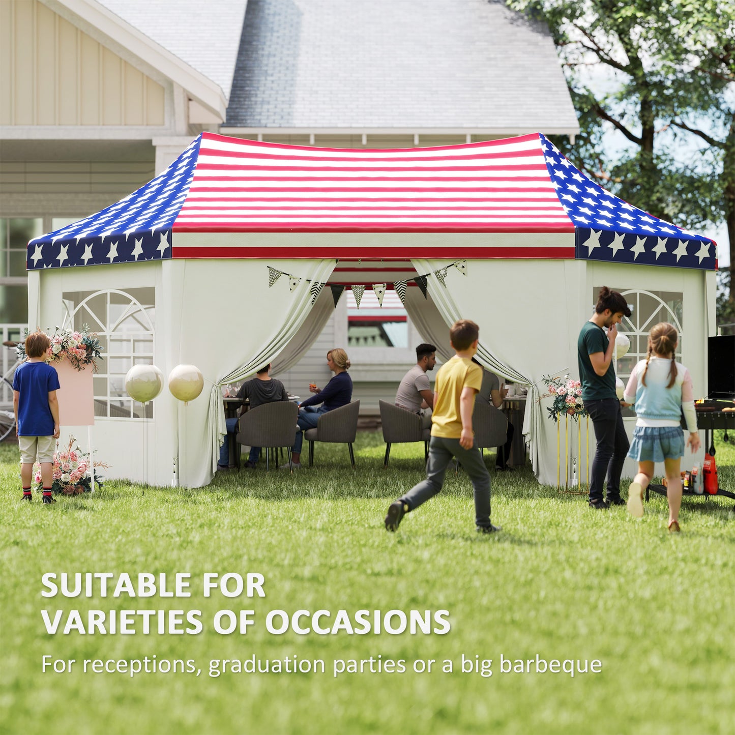 Heavy Duty Party Tent - 22.3 x 16.4 ft with 2 Doors & 6 Windows - American Flag