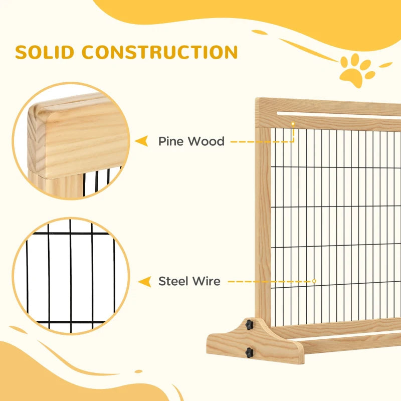 Adjustable Extra Wide Wooden Pet Gate for Dogs & Cats, Natural Finish