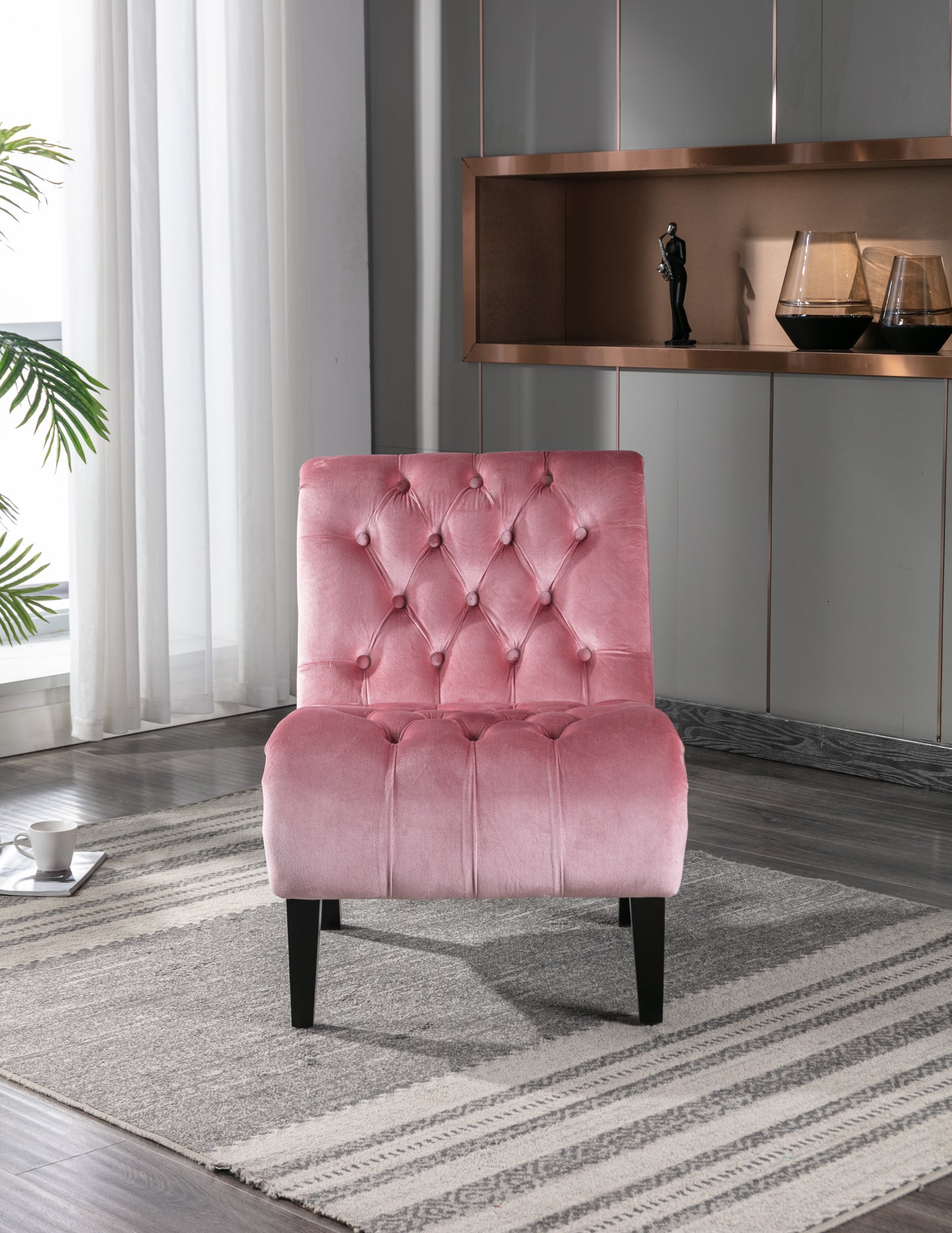 Pink Velvet Armless Accent Chair - Upholstered Comfort for Living Room