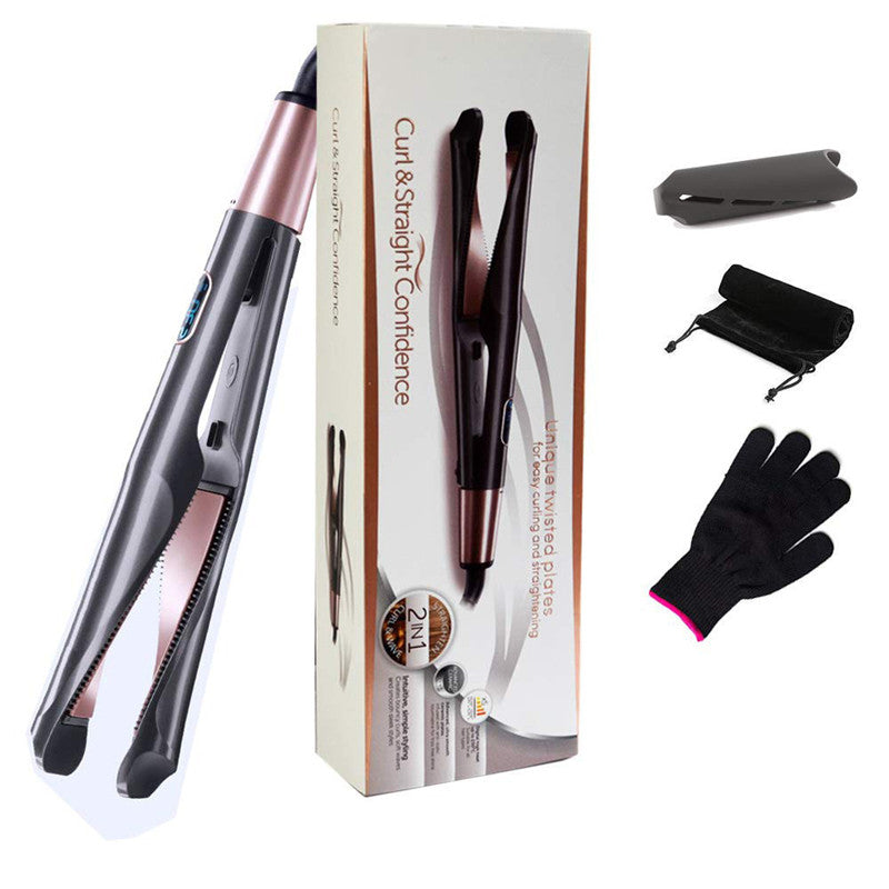2-in-1 Hair Straightener and Curling Iron with Ionic Tourmaline Ceramic Plates