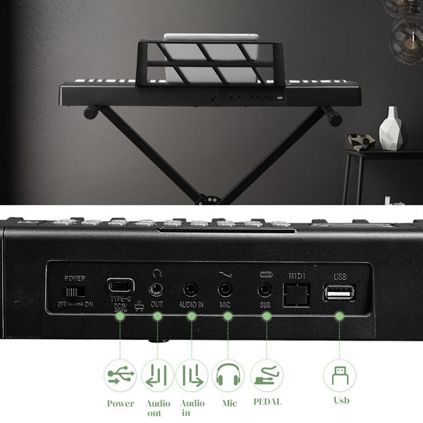 61-Key Portable Folding Keyboard with Dual Bluetooth - Black