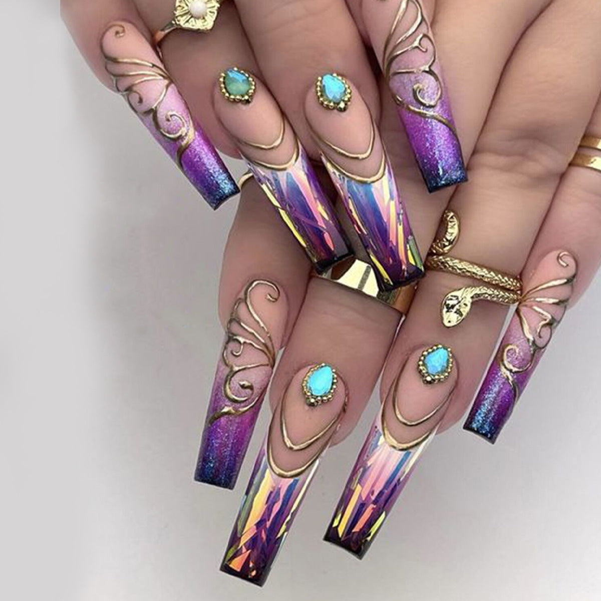 Shining Purple Butterfly Nail Art Patches - Wearable