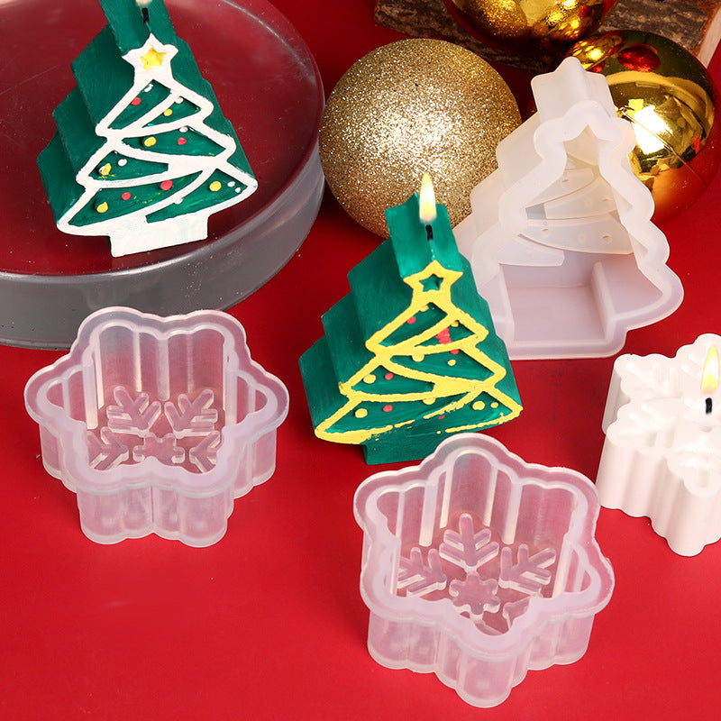 Silicone Candle Mold Set for Christmas Tree and Snowflake Shapes - Holiday Crafting