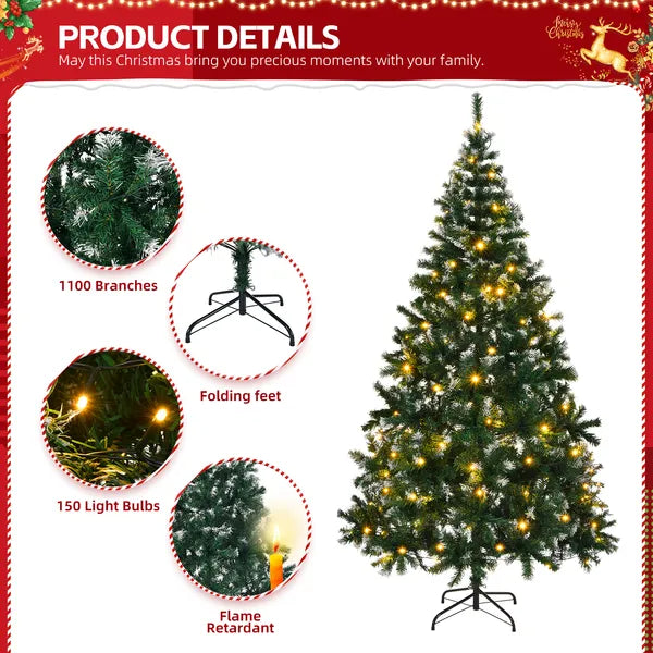 7 FT Snow Tipped Artificial Christmas Tree with 150 Warm Lights & Remote Control