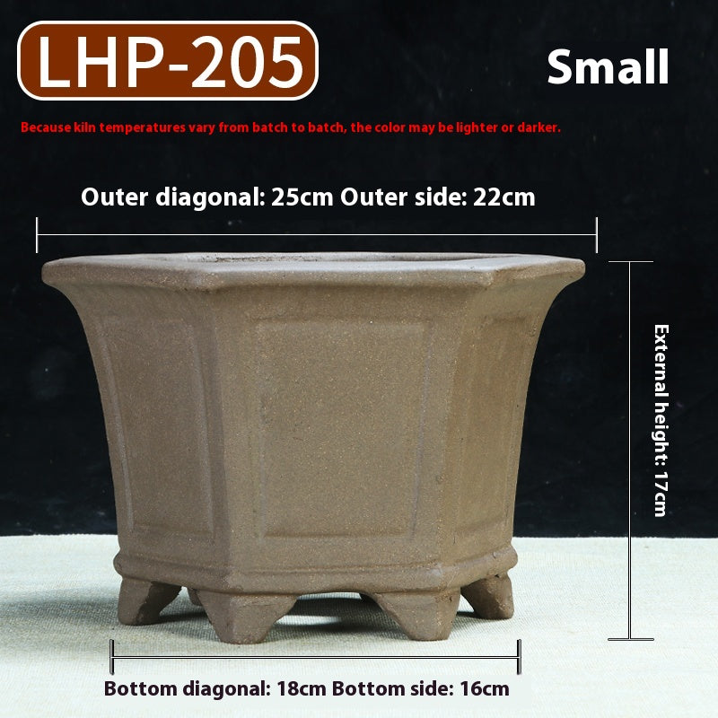 Large Hexagonal Ceramic Bonsai Basin with Purple Sand for Home Garden