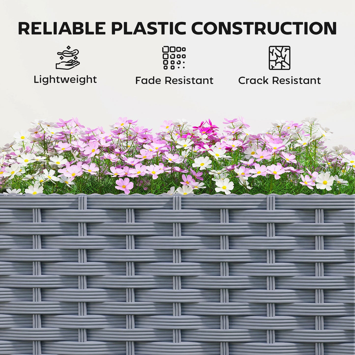 Self Watering Raised Garden Bed with Trellis and Lockable Wheels - Gray, 510x610x210 mm
