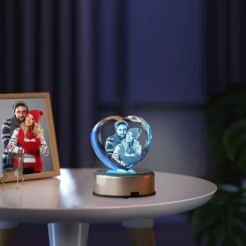 LED Light Base for 3D Crystal Displays - Wooden, Rotating & Color Options