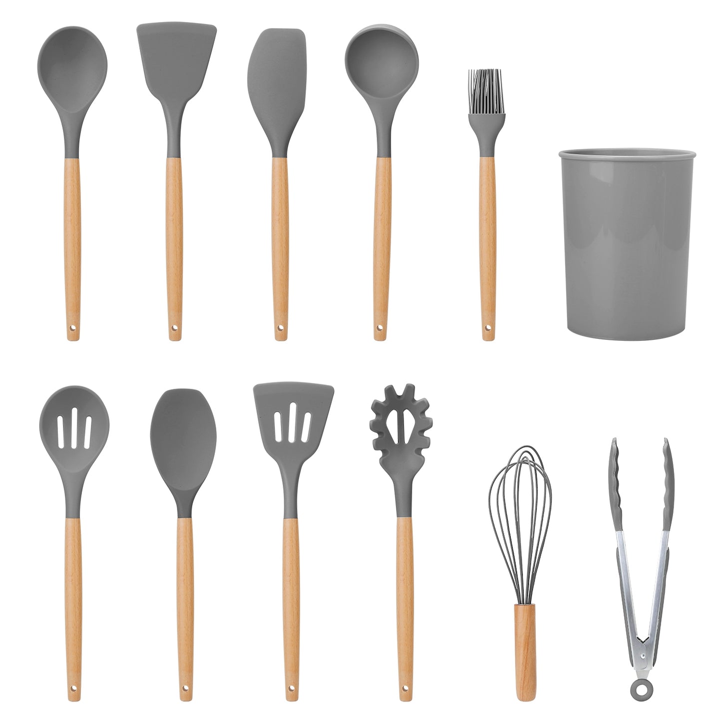 11-Piece Silicone Cooking Utensil Set with Wooden Handles