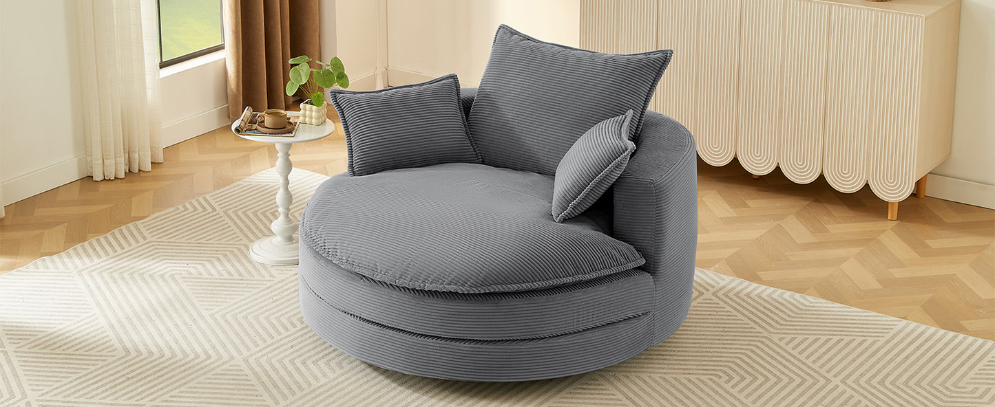 360° Swivel Barrel Chair with Dual-Layer Cushion - Grey