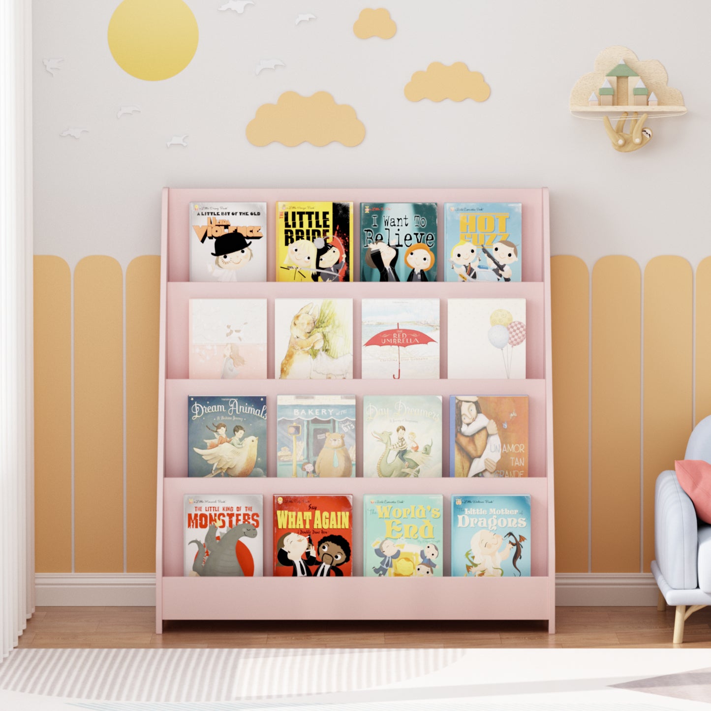 4-Tier Kids Bookshelf - Pink MDF Book Display Shelf