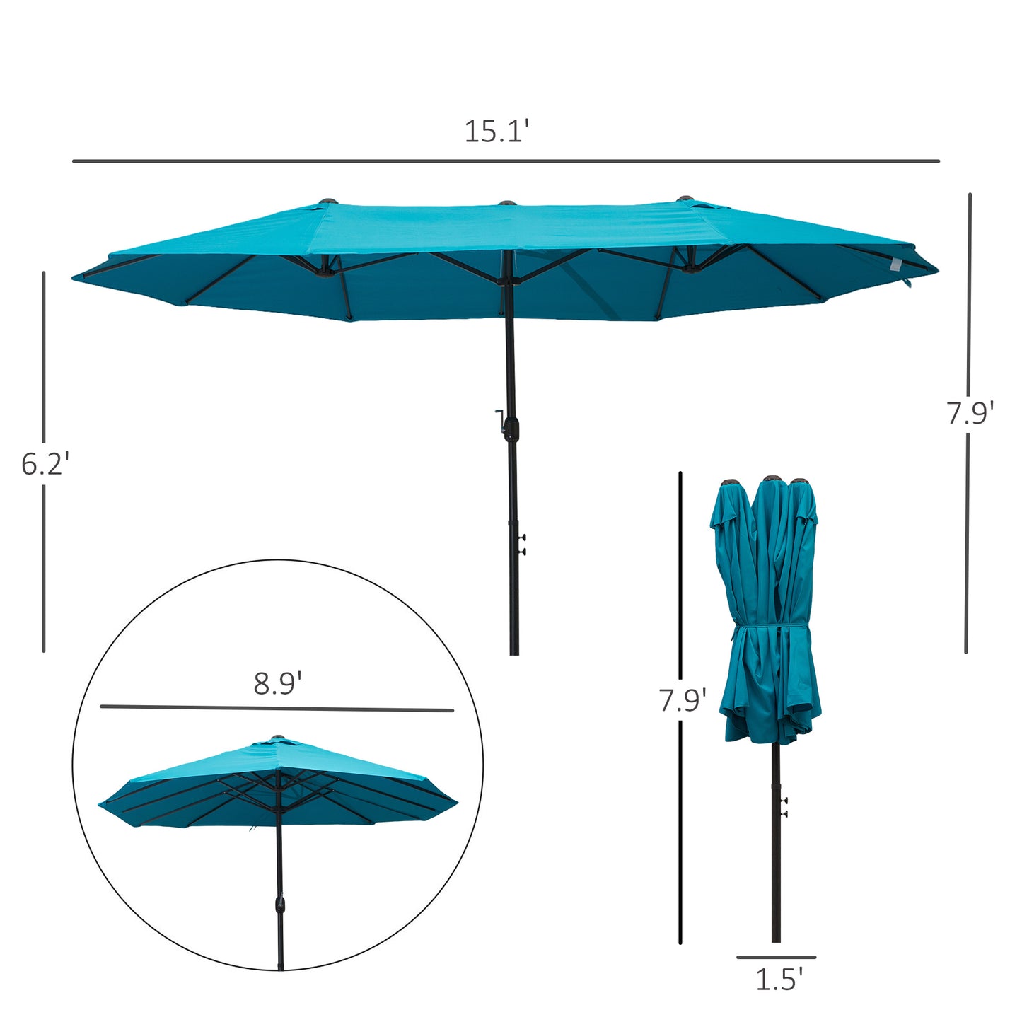 15ft Double-Sided Patio Umbrella with Crank - Blue