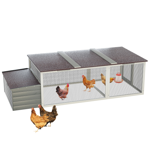 Large Wooden Chicken Coop with Run and Weatherproof Roof - Gray