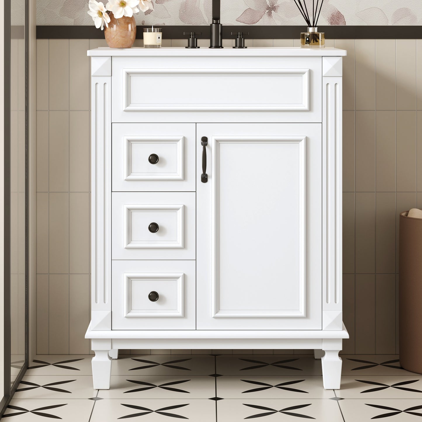 24 Bathroom Vanity With Ceramic Sink, Small Sink Cabinet, Modern