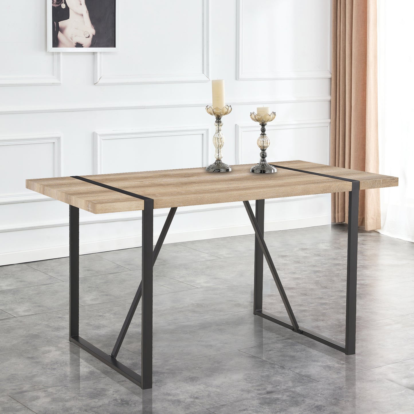Rustic Industrial Rectangular Wood Dining Table For 4-6 Person, With